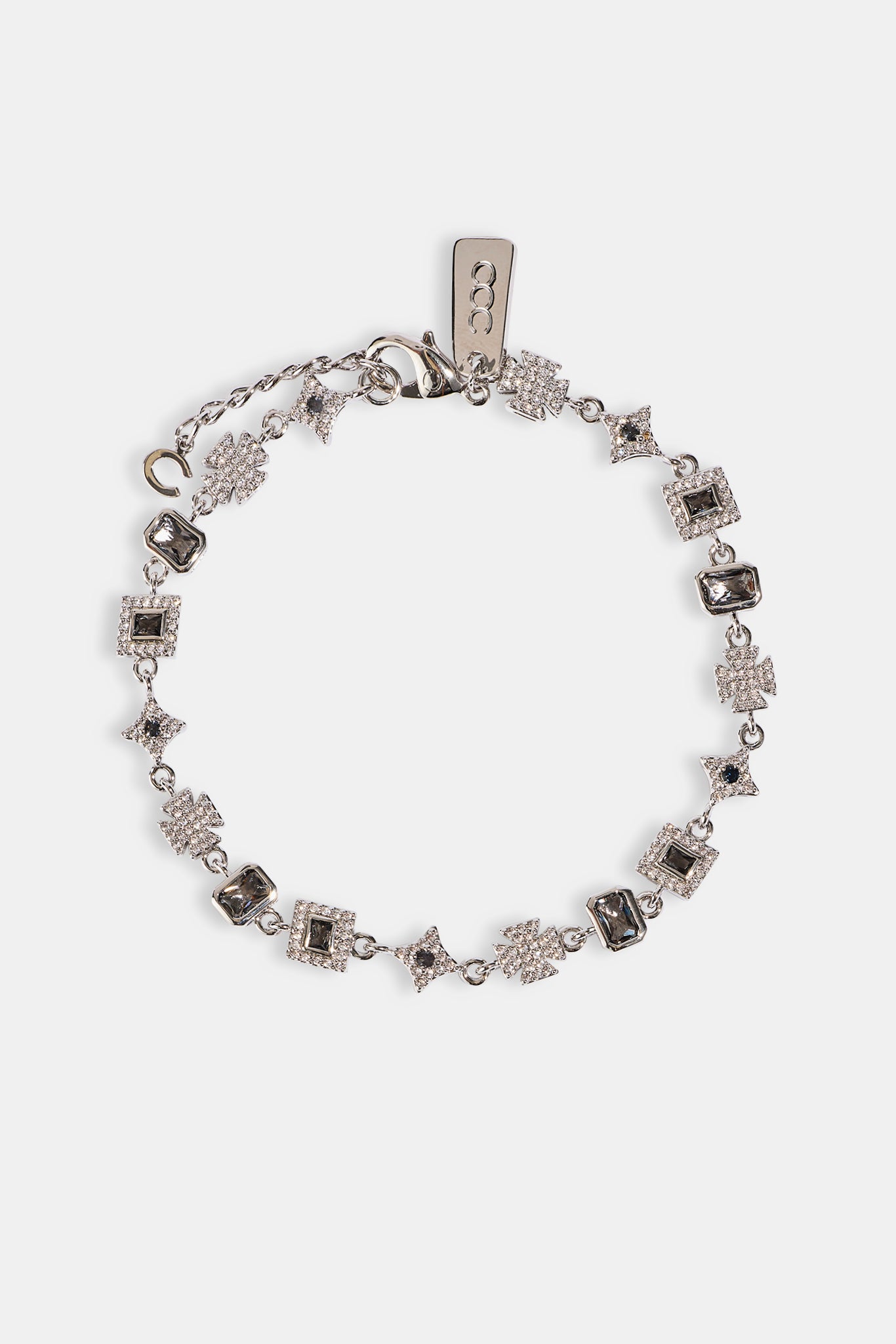 Iced Grey Gemstone & Motif Bracelet - 6mm